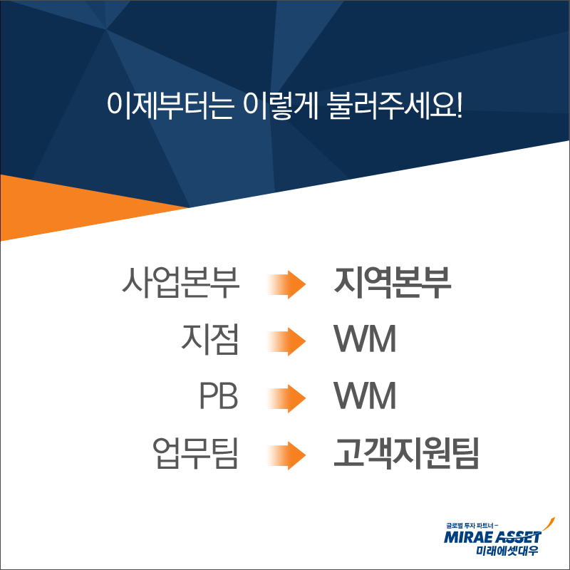 이제부터 '지점'과 'PB'를 'WM'으로 불러주세요!