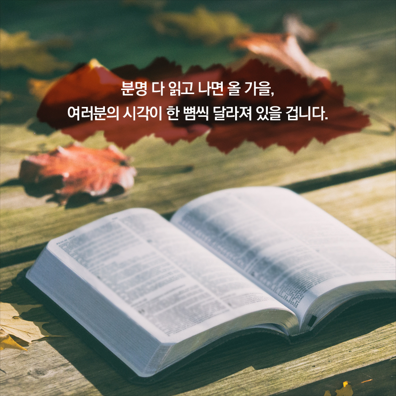분명 다 읽고 나면 올 가을, 여러분의 시각이 한 뼘씩 달라져 있을 겁니다.