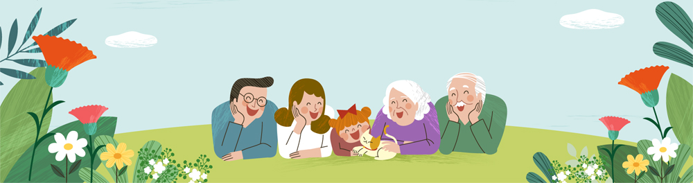 가족이 들판에 누워있는 그림