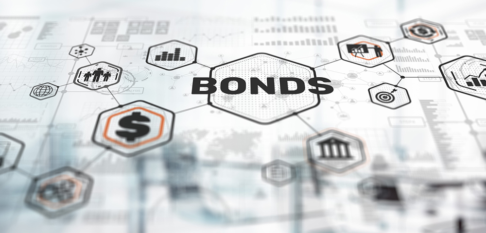 국채(Bonds)와 금융 데이터를 상징하는 채권시장 인포그래픽 사진